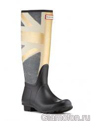 черные резиновые сапоги с золотым британским флагом 